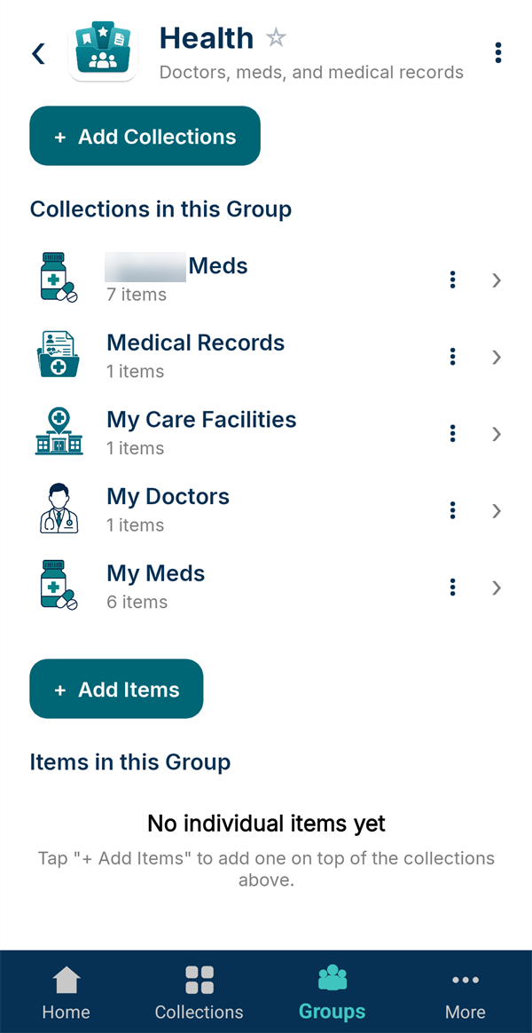 A Health group bundling medications, medical records, care facilities and doctors