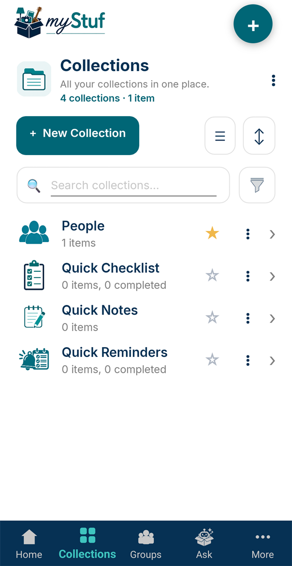 The Collections screen with the + New Collection button
