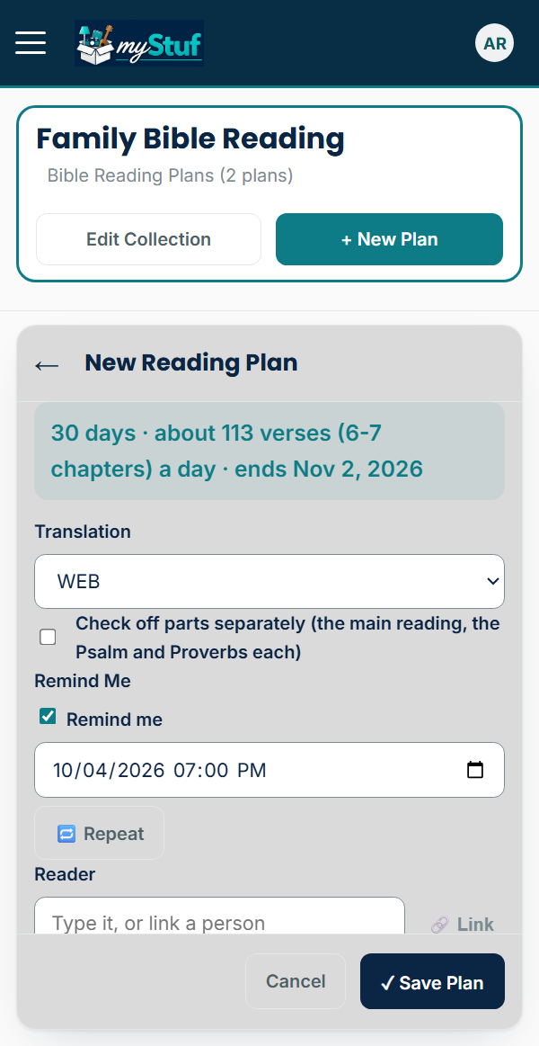 The preview line, translation, and Remind Me turned on with a daily time