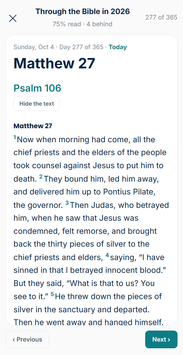Today's card with Matthew 27 shown verse by verse