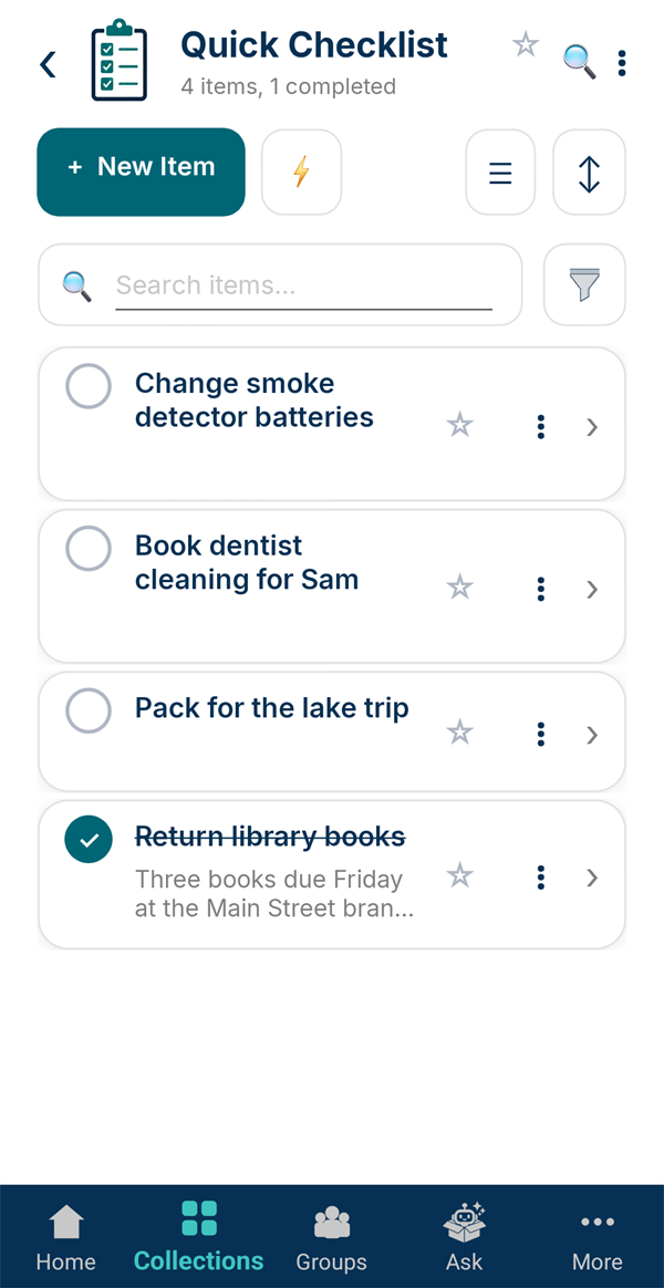 The Quick Checklist with one item ticked off