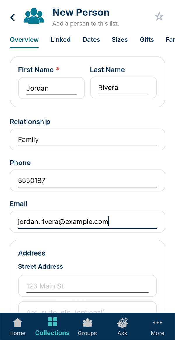 Adding Jordan Rivera with relationship, phone and email