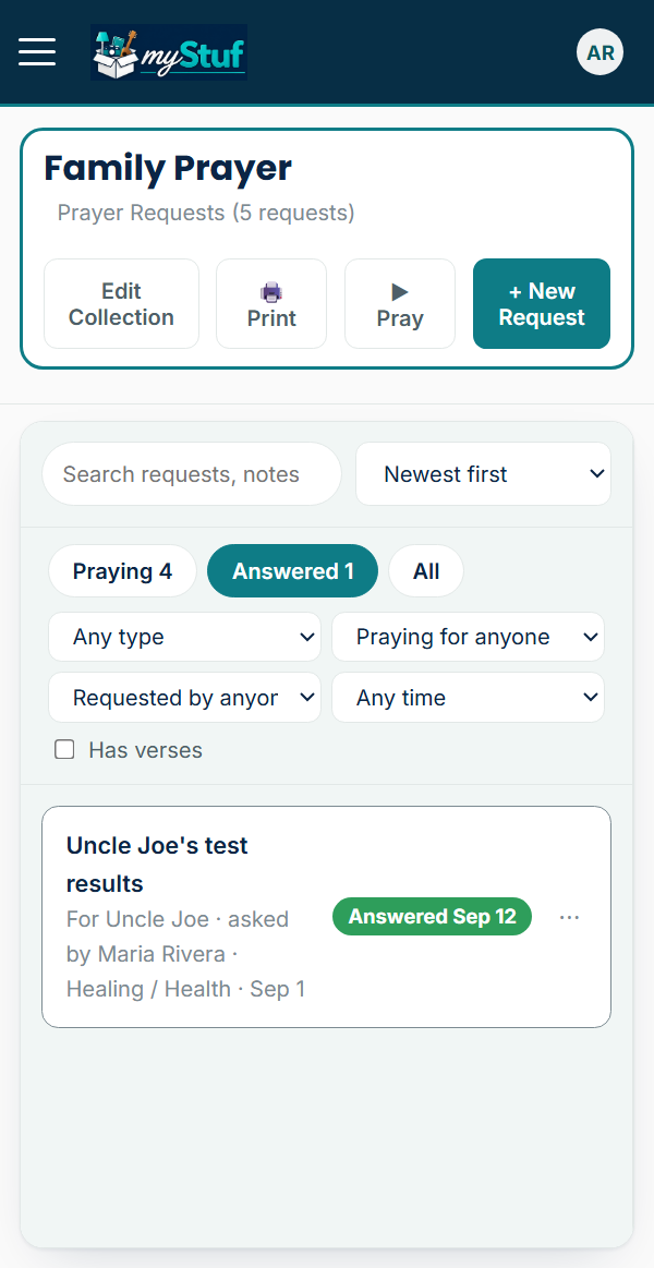 The Answered tab: Uncle Joe's test results, answered Sep 12
